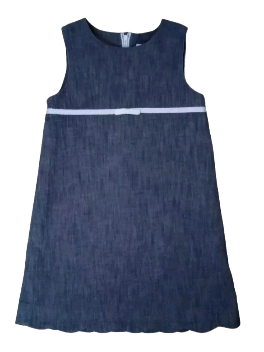 Vtg Lilly Pulitzer Girls Size 5 White Label Chambray Blue Scalloped Hem Dress